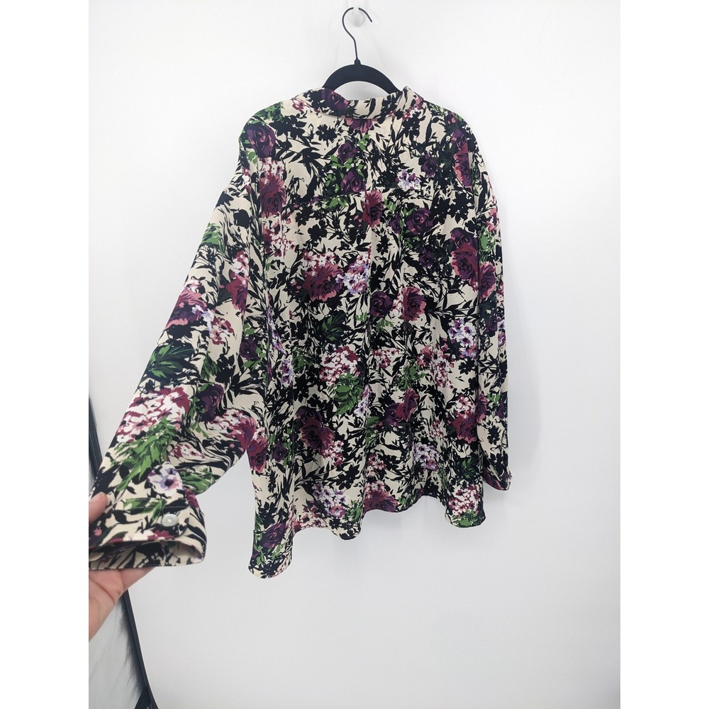 J Jill Blouse Womens 3X Purple Ivory Floral Long Sleeve Tunic Top Button Up - Picture 3 of 8